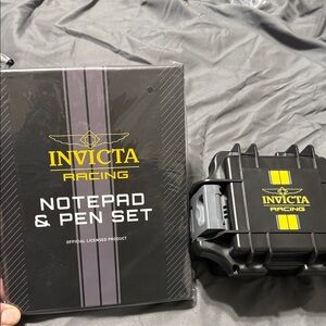 Invicta Racing Black and Yellow Notepad & Pen Set and invicta watch case